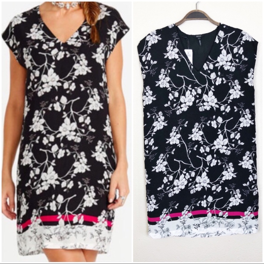 •BUFFALO David‎ Bitton• Black Aleesha Floral Short Sleeve Shift Dress Size XS